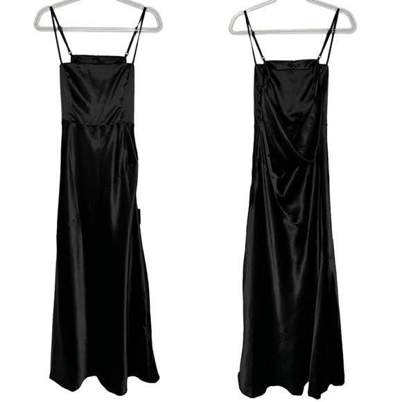 Lulus | NWT Endlessly Intriguing Open Back Black Satin Maxi Dress Large - Picture 2 of 11